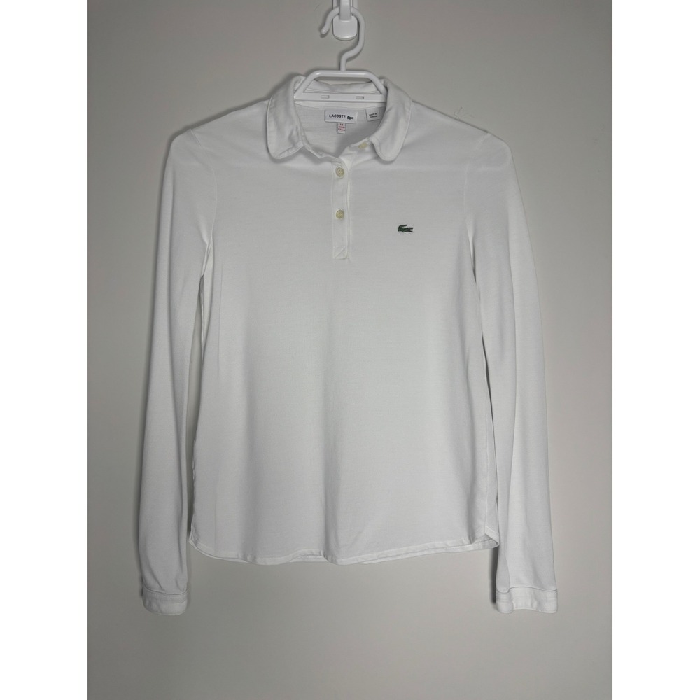 Lacoste Kids White Long Sleeve Polo Shirt Lyocell Cotton Size 14